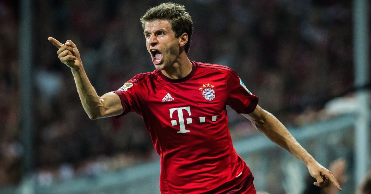 Bayern Munich forward Thomas Muller pumped up after scoring. (Getty Images)
