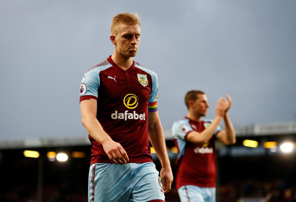 Burnley centre-back Ben Mee walks off the pitch. (Getty Images)