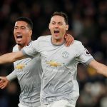 Manchester United's Nemanja Matic celebrates with Chris Smalling after scoring the winner against Crystal Palace. (Getty Images)