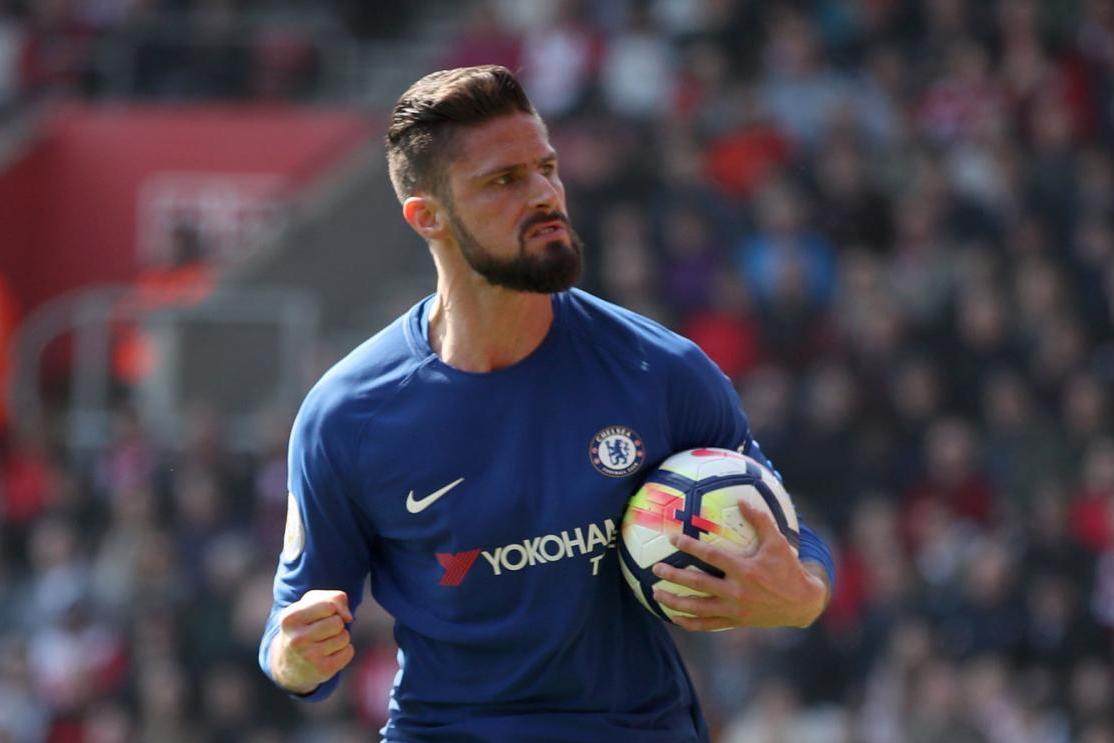 Chelsea striker Olivier Giroud celebrates after scoring against Southampton. (Getty Images)