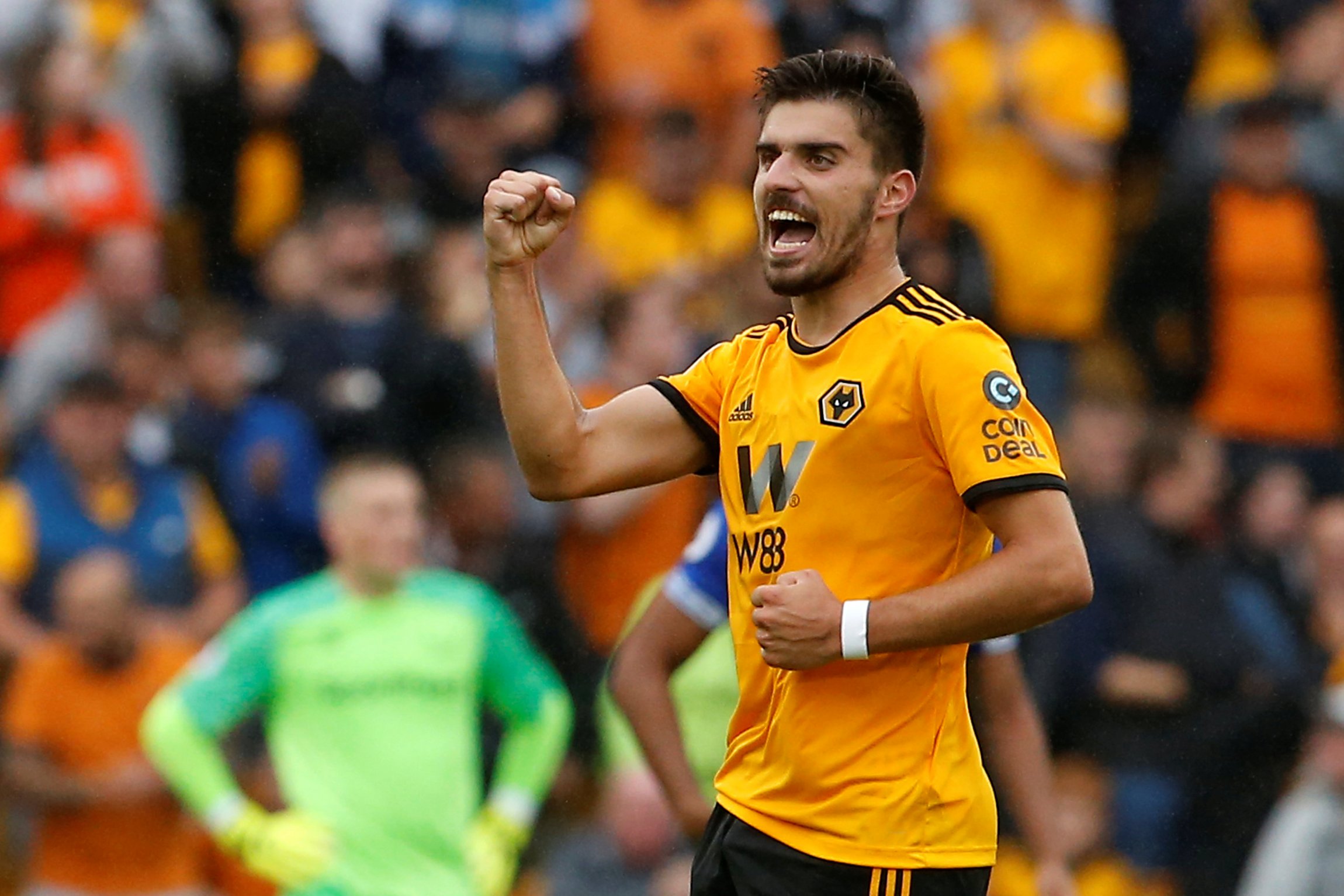 Ruben Neves celebrates after scoring for Wolves. (Getty Images)