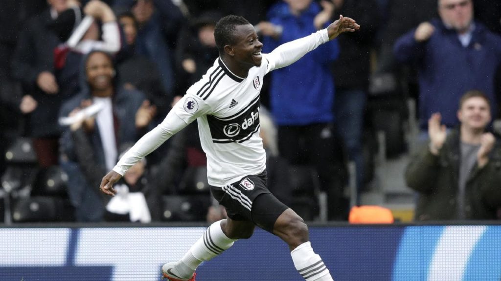 Fulham midfielder Jean Michael Seri celebrates after scoring. (Getty Images)