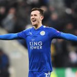 Leicester City left-back Ben Chilwell celebrates after scoring. (Getty Images)