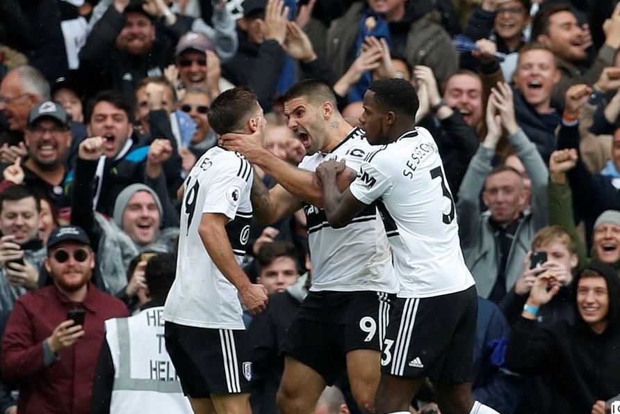 Fulham players celebrate after scoring. (Getty Images)