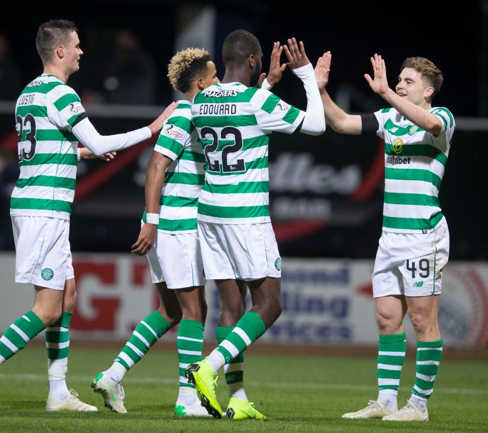 Celtic players celebrate after scoring. (Getty Images)