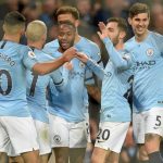Manchester City players celebrate after scoring. (Getty Images)