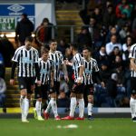 Newcastle United players celebrate after scoring. (Getty Images)