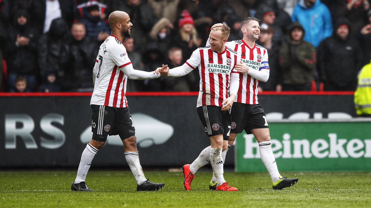 Sheffield United players celebrate after scoring. (Getty Images)
