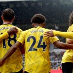 Arsenal players celebrating their goal against Newcastle United at St. James' Park. (Getty Images)