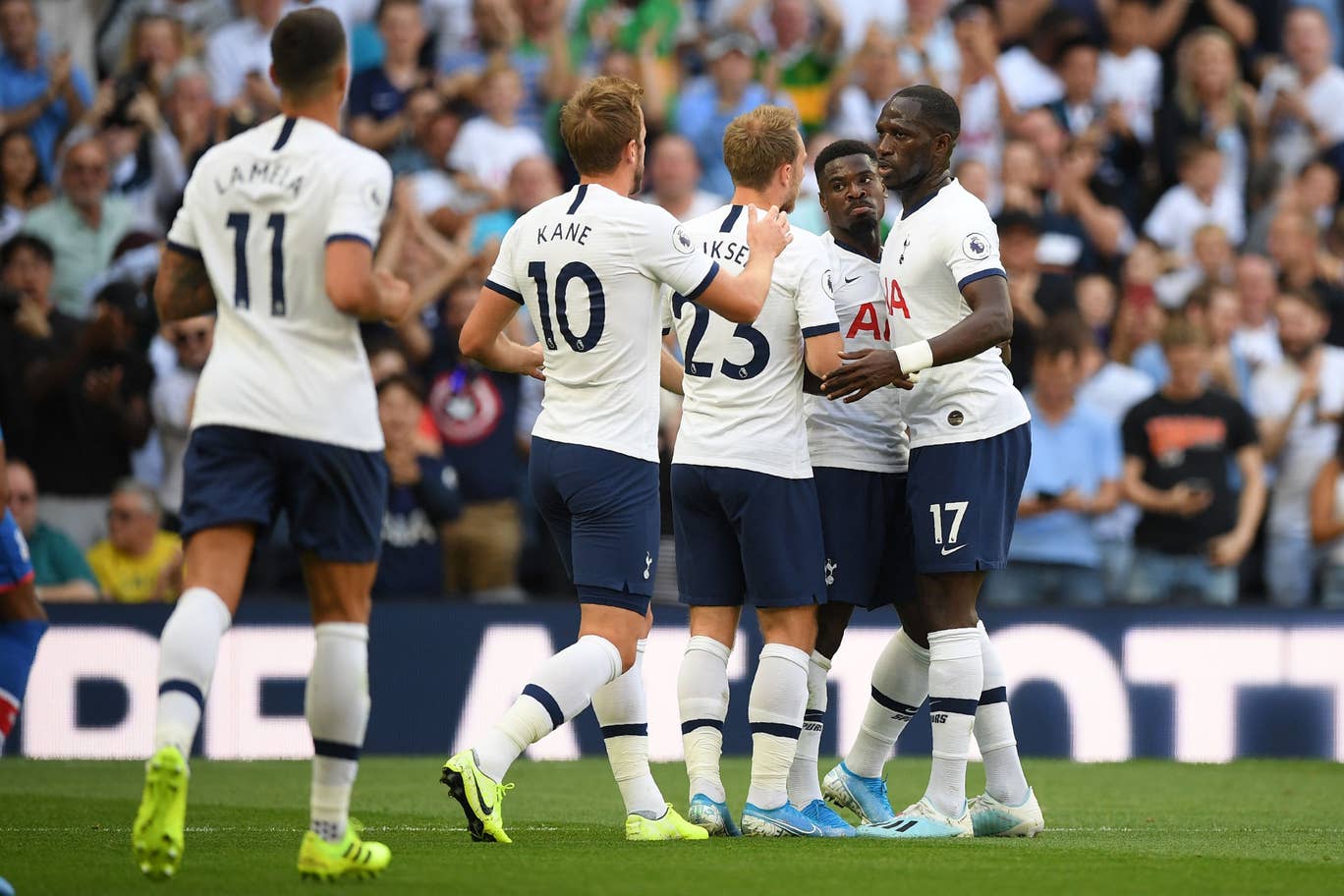 Tottenham players celebrate after scoring. (Getty Images)