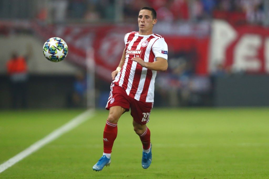 Olympiakos winger Daniel Podence in action. (Getty Images)