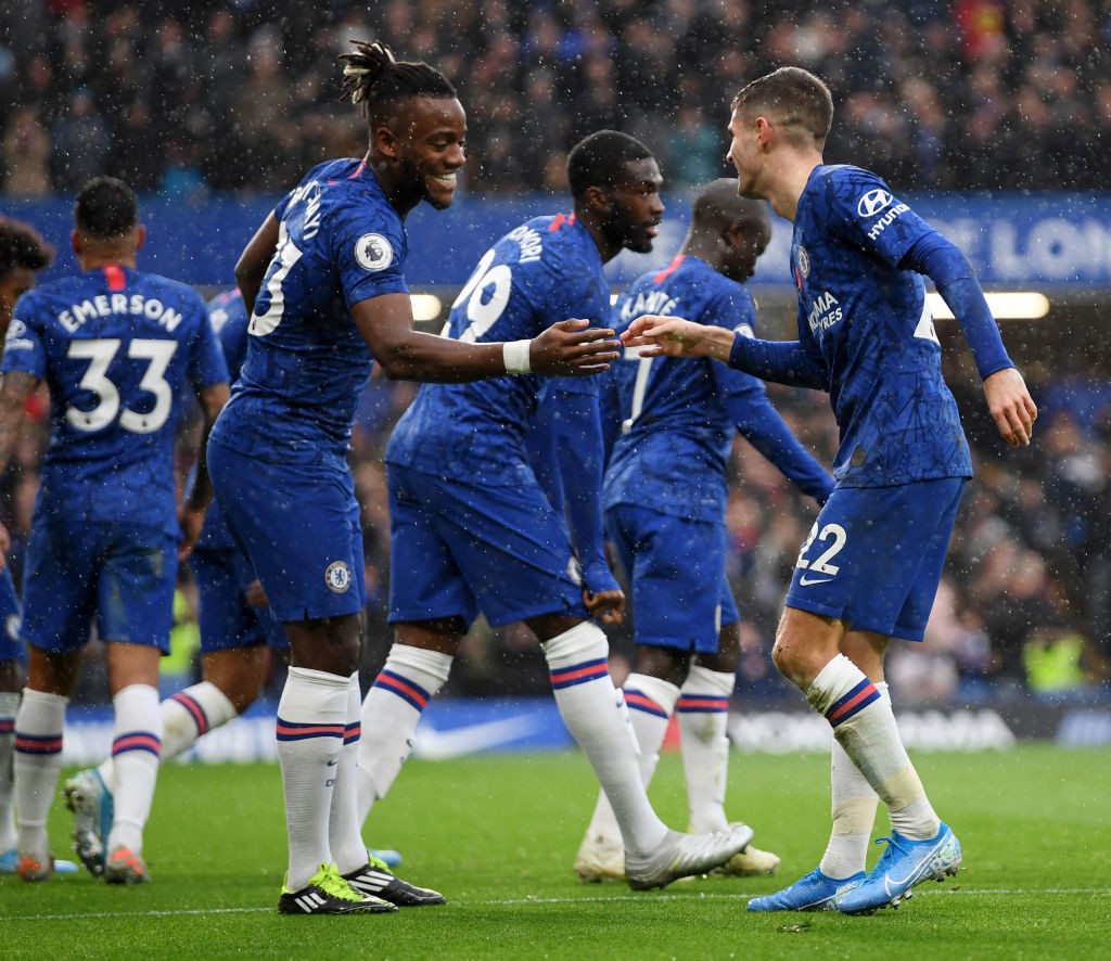 Chelsea players celebrate after a goal. (Getty Images)