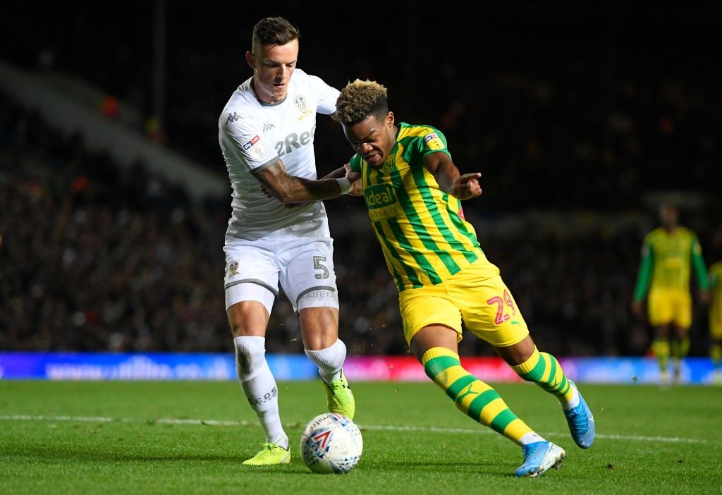 Grady Diangana of West Brom battles for the ball with Ben White of Leeds United during the Sky Bet Championship match between Leeds United and West Brom at Elland Road. (Getty Images)