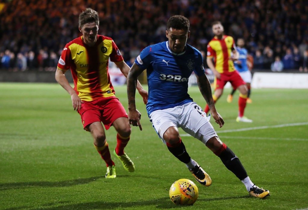 Kevin Nisbet of Partick Thistle vies with James Tavernier of Rangers during the Betfred League Cup Quarter Final at Firhill Stadium. (Getty Images)