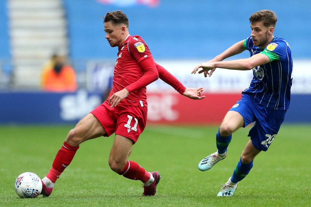 Matty Cash of Nottingham Forest in possession during the Sky Bet Championship match between Wigan Athletic and Nottingham Forest at DW Stadium. (Getty Images)