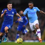 Raheem Sterling of Manchester City is challenged by Mateo Kovacic of Chelsea during the Premier League match between Manchester City and Chelsea FC at Etihad Stadium. (Getty Images)