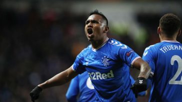 Alfredo Morelos celebrates after scoring for Rangers. (Getty Images)