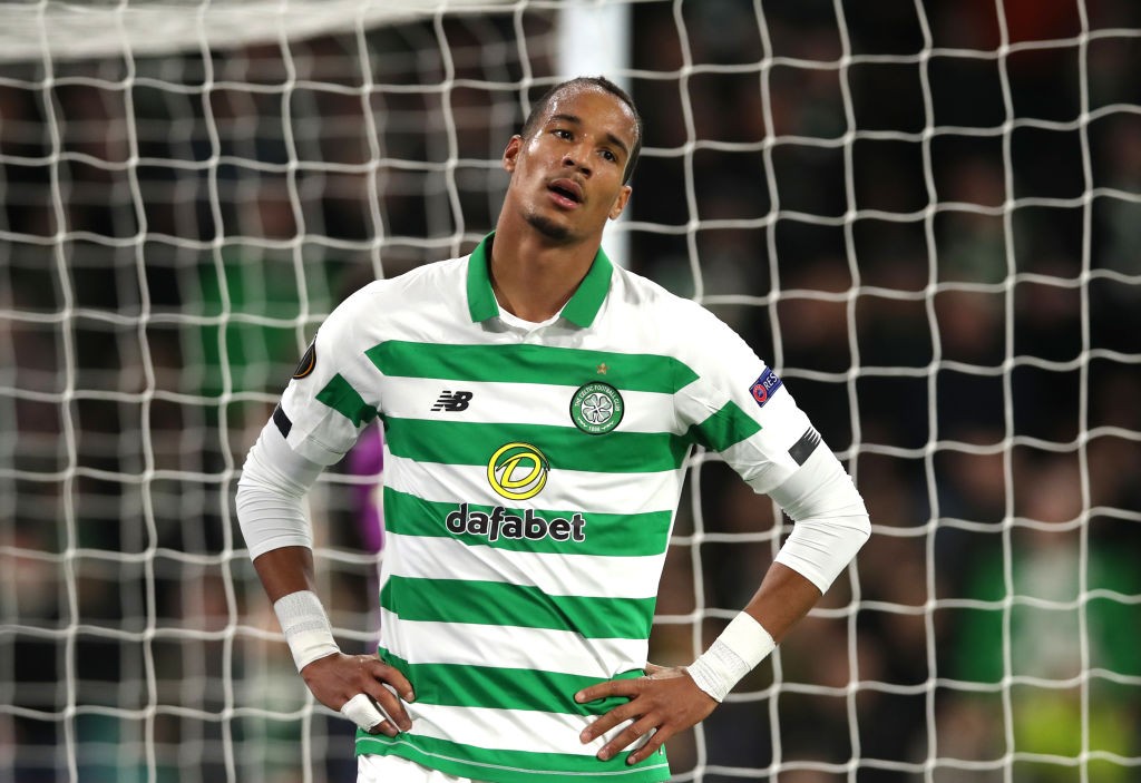 Christopher Jullien of Celtic reacts after Manuel Lazzari of Lazio scored his team's first goal during the UEFA Europa League group E match between Celtic FC and Lazio Roma at Celtic Park. (Getty Images)