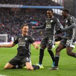 Jonny Evans of Leicester City celebrates after scoring his team's third goal during the Premier League match between Aston Villa and Leicester City at Villa Park. (Getty Images)
