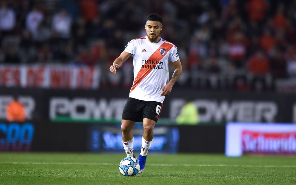 Paulo Diaz of River Plate drives the ball during a match between River Plate and Talleres as part of Superliga 2019/20 at Estadio Monumental Antonio Vespucio Liberti. (Getty Images)