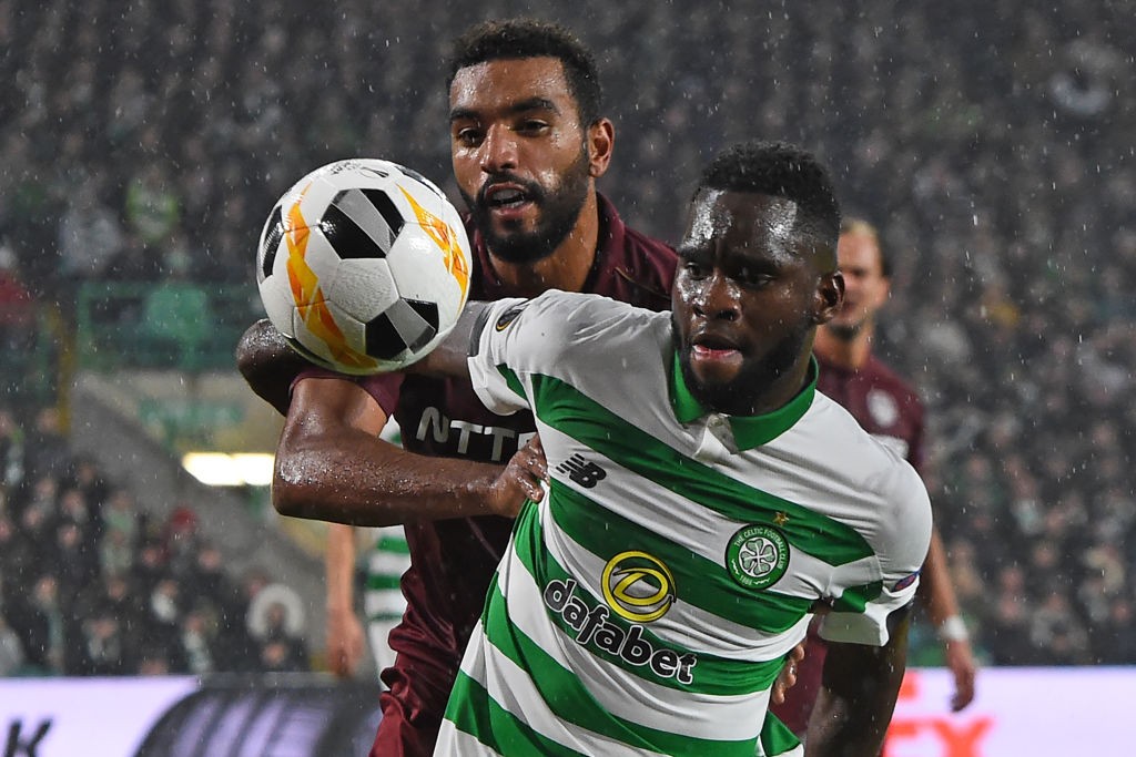 CFR Cluj's French forward Billel Omrani (L) vies with Celtic's French forward Odsonne Edouard (R) during the UEFA Europa League group E football match between Celtic and Cluj at Celtic Park stadium in Glasgow, Scotland on October 3, 2019. (Getty Images)