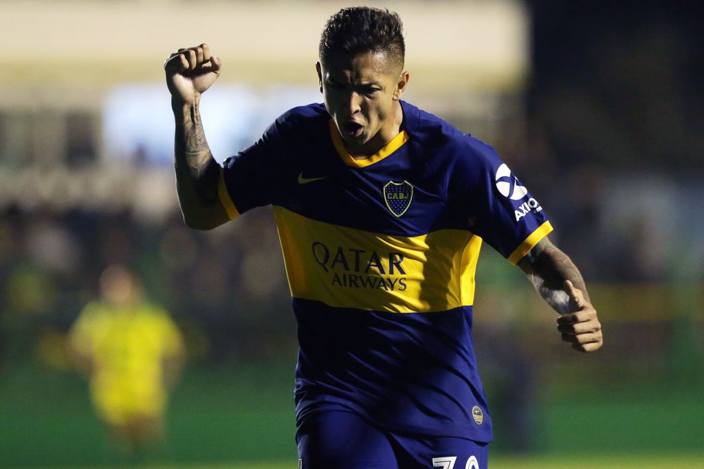 Agustin Almendra of Boca Juniors celebrates after scoring the first goal of his team during a match between Defensa y Justicia and Boca Juniors as part of Superliga Argentina 2019/20 at Norberto Tomaghello Stadium on October 6, 2019 in Florencio Varela, Argentina. (Getty Images)