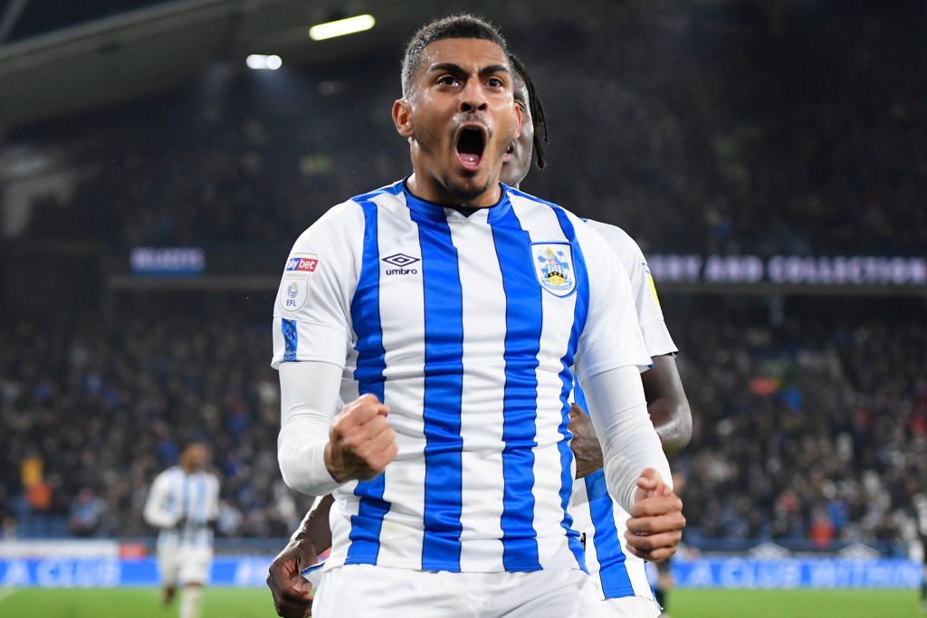 Karlan Grant of Huddersfield Town celebrates after scoring his sides first goal during the Sky Bet Championship match between Huddersfield Town and Swansea City at John Smith's Stadium on November 26, 2019 in Huddersfield, England. (Getty Images)