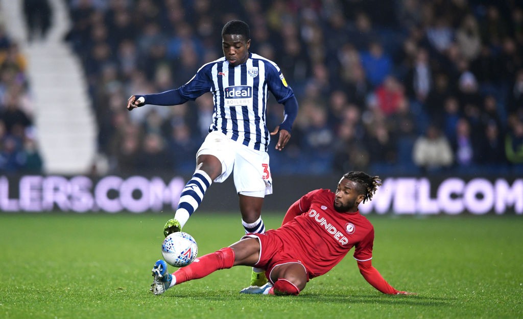 Nathan Ferguson of West Bromwich Albion competes for the ball with Kasey Palmer of Bristol City in action during the Sky Bet Championship match between West Bromwich Albion and Bristol City at The Hawthorns on November 27, 2019 in West Bromwich, England. (Getty Images)