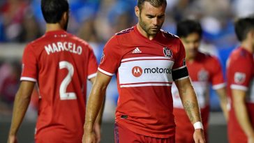 Nemanja Nikolic #23 of Chicago Fire reacts after Cruz Azul scored in the second half at SeatGeek Stadium on July 23, 2019 in Bridgeview, Illinois. (Getty Images)