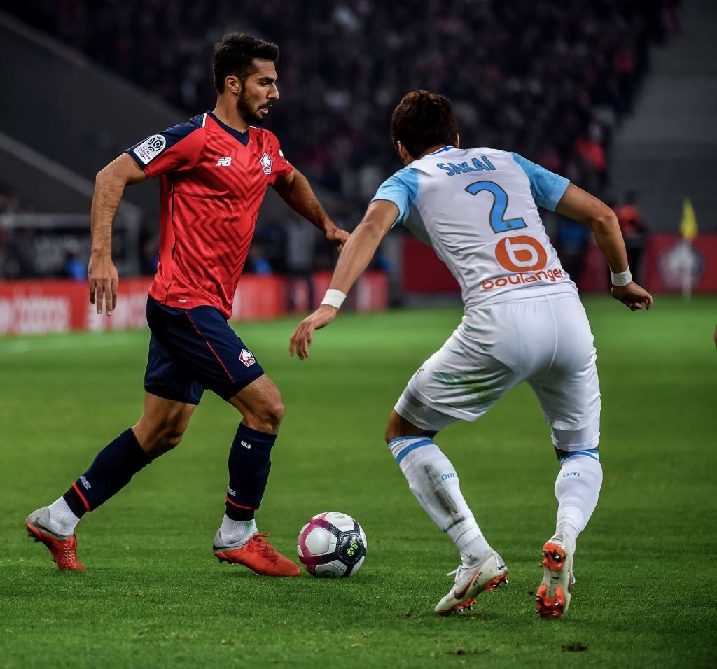 Marseille's Japanese defender Hiroki Sakai (R) vies with Lille's Turkish defender Mehmet Zeki Celik (L) during the French L1 football match between Lille and Marseille on September 30, 2018 at the Pierre Mauroy Stadium in Villeneuve d'Ascq, northern France. (Getty Images)