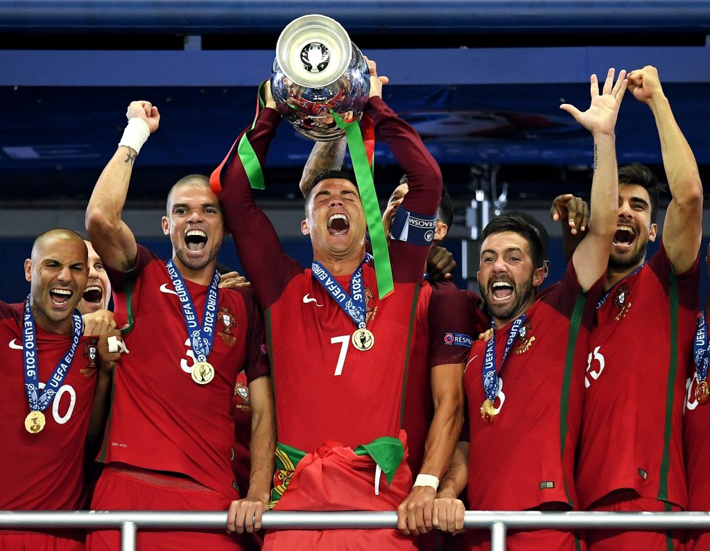 Cristiano Ronaldo celebrates winning Euro 2016