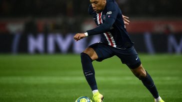 Kylian Mbappe in action for PSG.