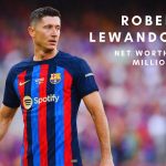 Barcelona's Polish forward Robert Lewandowski reacts.