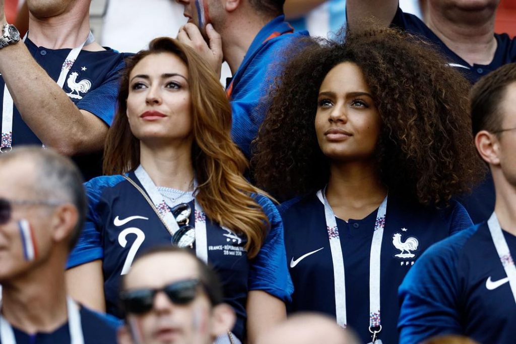 Alicia Aylies supporting France national football team at the World Cup.