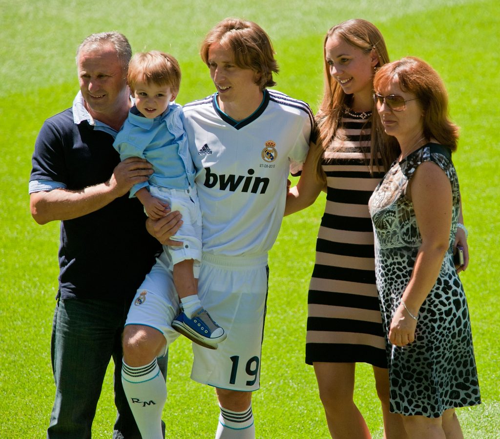 The Modric family during Luca Modric's presentation ceremony at the Bernabeu. 