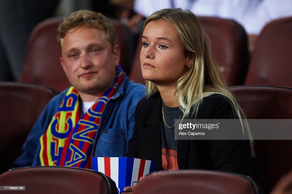 Mikky while supporting her boyfriend from the stands at Camp Nou. (Photo by Alex Caparros/Getty Images)