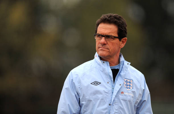 England manger Fabio Capello looks on during the England training session on November 14, 2011 in London Colney, England. 