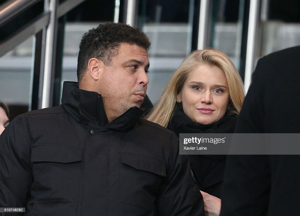 Ronaldo Luis Nazario de Lima and his girlfriend Celina Locks attend the UEFA Champions League round of 16.  (Photo by Xavier Laine/Getty Images)