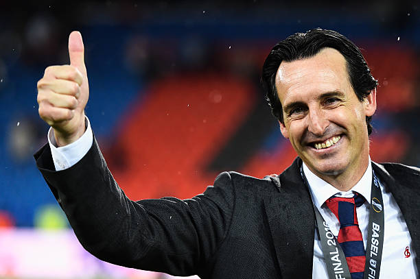  Unai Emery manager of Sevilla celebrates the Europa League champions after the award ceremoy of the UEFA Europa League Final match between Liverpool and Sevilla  
