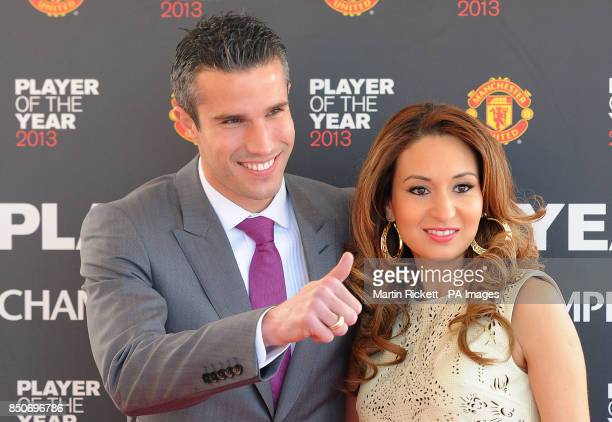 Robin Van Persie arrives with his wife Bouchra for the Manchester United Player of the Year Awards at Old Trafford, Manchester.  (Photo by Martin Rickett/PA Images via Getty Images)