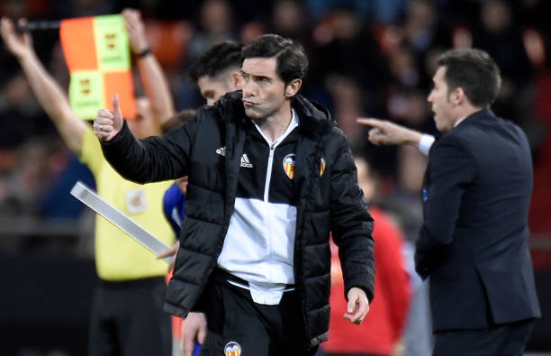 Valencia's coach Marcelino thumbs up during the Spanish 'Copa del Rey' (King's cup) football match between Valencia CF and Deportivo Alaves at the Mestalla stadium in Valencia on January 1