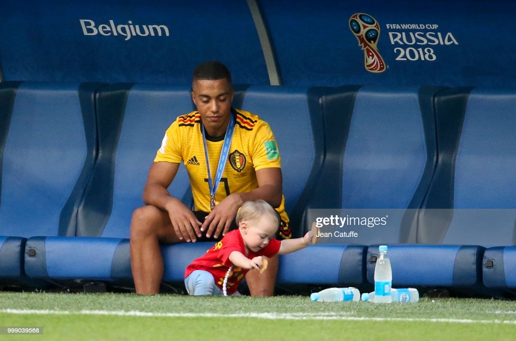 Youri Tielemans with his daughter during World Cup. (Photo by Jean Catuffe/Getty Images)