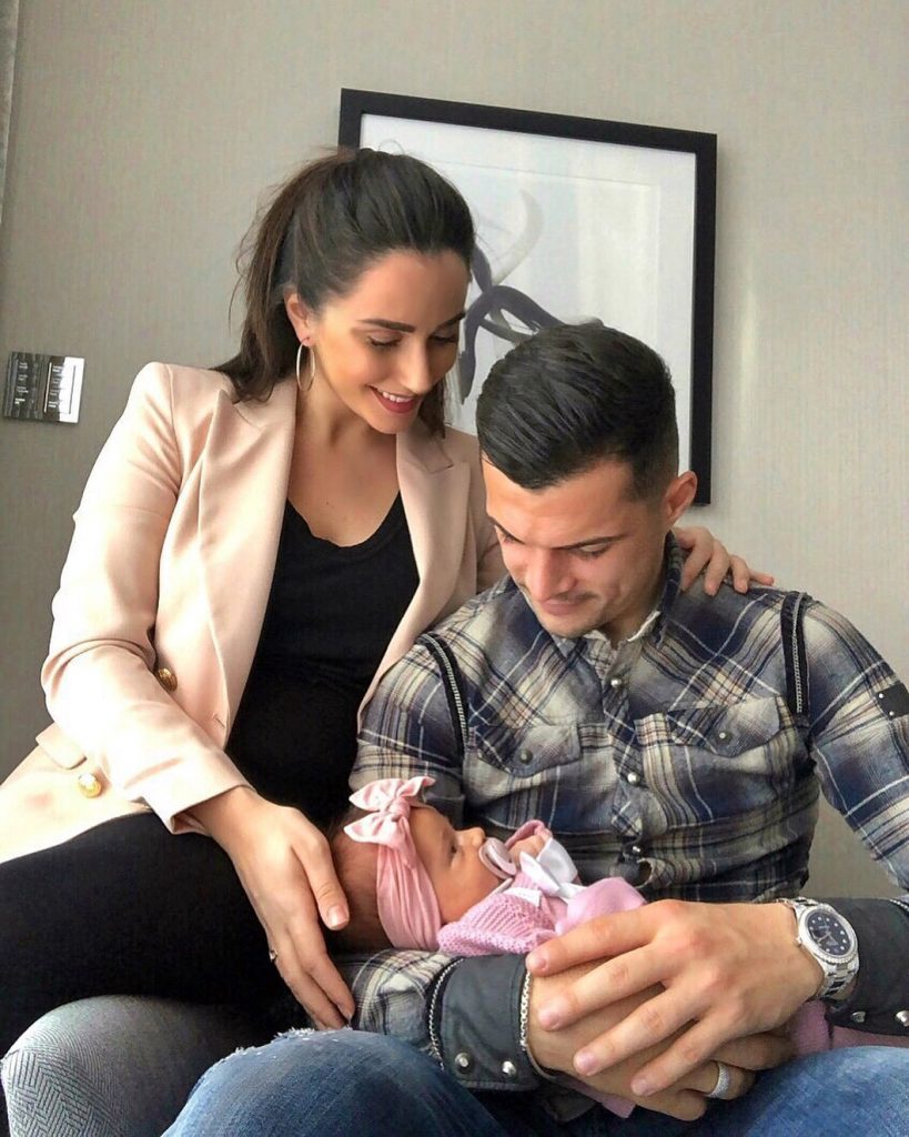 Granit Xhaka with his wife and newborn daughter. (Picture was taken from Football WAGS Tumblr) 