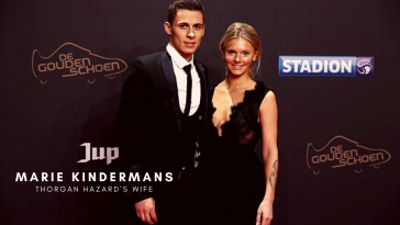 Thorgan Hazard with his wife Marie Kindermans. (via wtfoot.com)