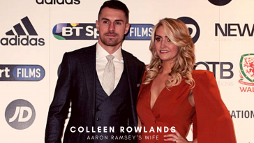 Aaron Ramsey with his wife Colleen Rowlands. (Image: David Mirzoeff/PA Wire)