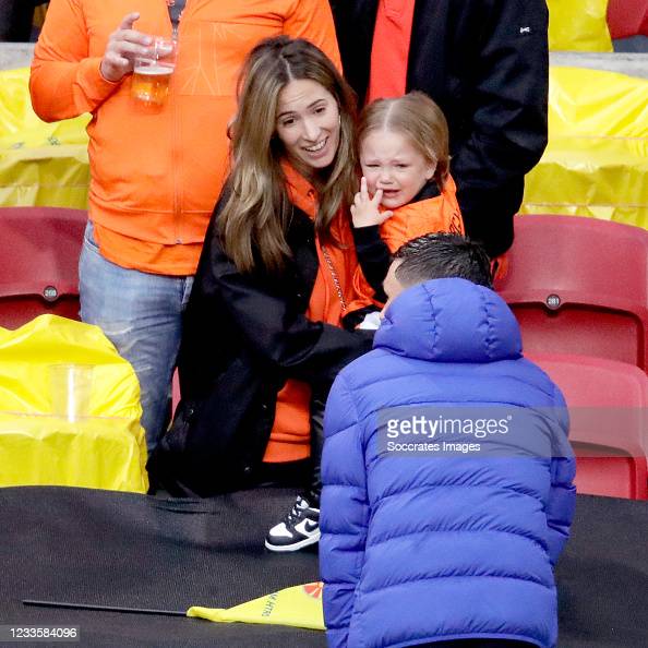 Nadine Bamberger girlfriend of Steven Berghuis of Holland and daughter Joy during the  EURO match between North Macedonia v Holland at the Johan Cruijff Arena. (Photo by Eric Verhoeven/Soccrates/Getty Images)