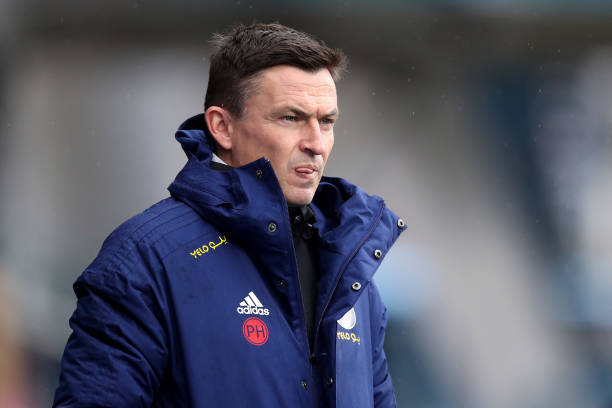 Paul Heckingbottom, Manager of Sheffield United looks on prior to the Sky Bet Championship match between Huddersfield Town and Sheffield United at Kirklees Stadium on February 12, 2022 in Huddersfield, England. 