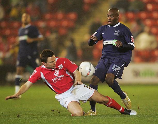  Jamal Campbell Royce of Southend is tackled by Paul Heckingbottom of Barnsley during the FA Cup sponsored by E.ON