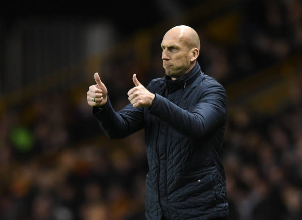 Jaap Stam of Reading gives out instructions to his players during the Sky Bet Championship match