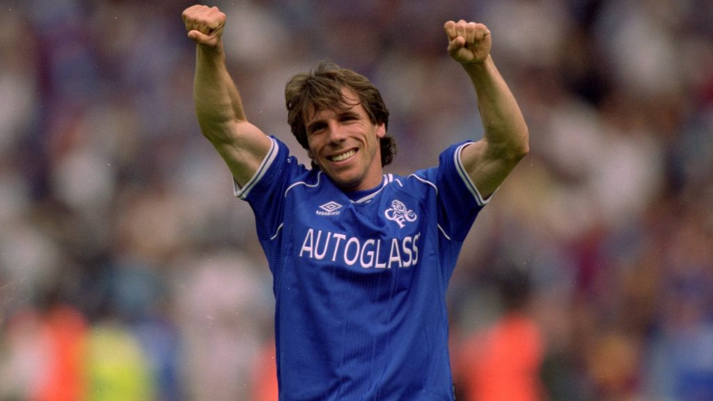 Gianfranco Zola after scoring a goal. (Picture was taken from charitystars.com)